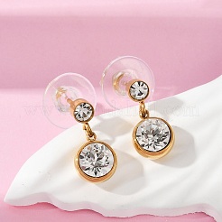 304 Stainless Steel Rhinestone Dangle Stud Earrings&nbsp;EJEW-G423-17G-01
