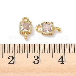 Brass Pave Cubic Zirconia Square Connector Charms&nbsp;KK-P348-12G-03