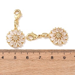 Flower Brass Micro Pave Clear Cubic Zirconia Pendant Decorations&nbsp;KK-T083-01O-G