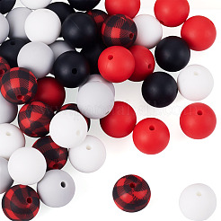 50Pcs 5 Colors Silicone Beads Loose Silicone Beads Kit Leopard Print Silicone Beads for Keychain Making Bracelet Necklace&nbsp;SIL-TA0003-35B