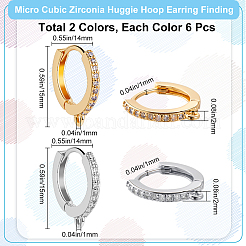 12Pcs 2 Colors Brass Micro Pave Clear Cubic Zirconia Hoop Earring Findings&nbsp;EJEW-BBC0001-16