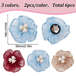 6Pcs 3 Colors Flower Alloy & Rhinestones & Gauze Shoe Buckle Clips&nbsp;HJEW-HY00030
