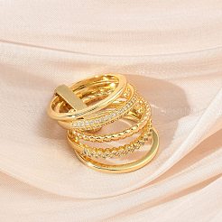 Multi-Layer Brass Micro Pave Clear Cubic Zirconia Finger Rings&nbsp;KK-H279-12G