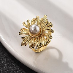 Sunflower Brass Finger Rings for Women&nbsp;RJEW-S622-02G