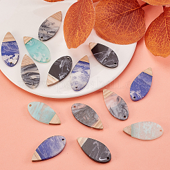 16Pcs 4 Colors Opaque Resin & Walnut Wood Pendants&nbsp;RESI-CJ0001-208