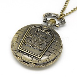 Alloy Flat Round Pendant Necklace Pocket Watch&nbsp;WACH-N012-07
