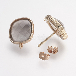 Brass Micro Pave Cubic Zirconia Stud Earring Findings&nbsp;ZIRC-G123-02C-B