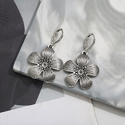 Flower Alloy with Imitation Leather Cord Pendant Necklace & Hoop Earring Sets&nbsp;FS-WGDD3CA-01