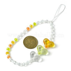 Heart Acrylic & Glass Beaded Mobile Straps&nbsp;HJEW-TA00057