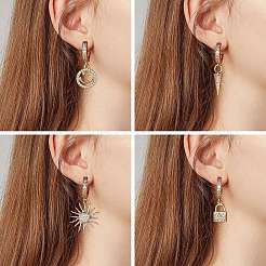 Clear Cubic Zirconia Padlock Drop Huggie Hoop Earrings&nbsp;EJEW-SW00005-06