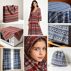 Bohemian Geometric Print Linen Cotton Fabric&nbsp;DIY-FZC0002-05B