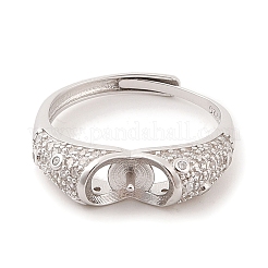 925 Sterling Silver Micro Pave Cubic Zirconia Design Ring Mounts Fittings with Pearl Seat&nbsp;STER-B003-13P