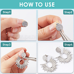 40Pcs 4 Styles Textured Flat Round 304 Stainless Steel Stud Earring Findings&nbsp;STAS-SP0001-54