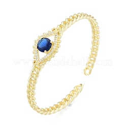 Cubic Zirconia Horse Eye Open Cuff Bangle&nbsp;BJEW-G651-04G-02
