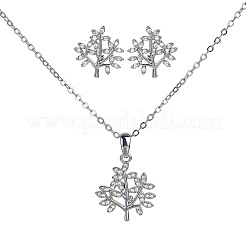Brass Clear Cubic Zirconia Pendant Necklace & Stud Earrings Sets for Women&nbsp;FS-WGA251C-08