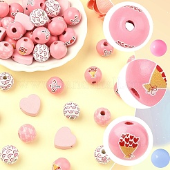 Valentine's Day 60Pcs Element Printed Wood Beads&nbsp;WOOD-YW0001-91