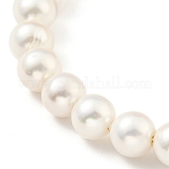 Shell Pearl Beaded Slider Bracelet with Brass Snake Chain&nbsp;BJEW-B066-01B-02