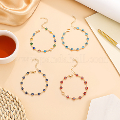 4Pcs 4 Colors Brass & Handmade Lampwork Evil Eye Link Chain Anklets&nbsp;AJEW-GO0002-59
