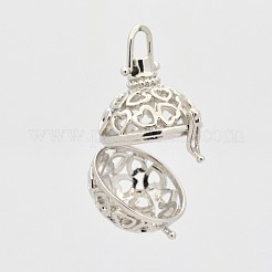 Filigree Heart Round Brass Cage Pendants&nbsp;KK-D389-07P-A