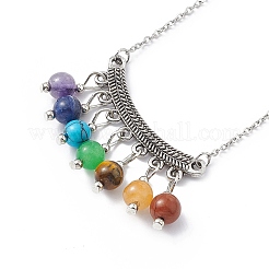 Natural Mixed Gemstone Beaded Curved Rectangle Pendant Necklace&nbsp;NJEW-P274-06