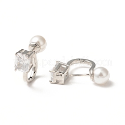 Glass Rectangle Hoop Earrings with ABS Pearl Beaded&nbsp;EJEW-C024-01P-06
