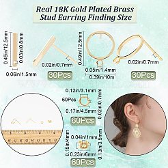 60Pcs 2 Styles Ring & Rectangle Shape Brass Stud Earring Findings&nbsp;DIY-CN0002-59