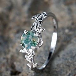 Oval & Leaf 925 Sterling Silver with Moss Agate Finger Rings&nbsp;FS-WGF1EFD-05