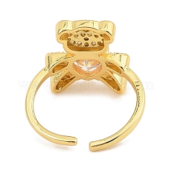 Rack Plating Brass Micro Pave Cubic Zirconia Open Cuff Rings for Women&nbsp;RJEW-S392-02G-B
