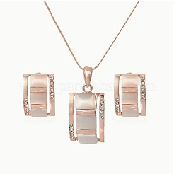 Rectangle Alloy & Cat Eye & Crystal Rhinestone Pendant Necklace & Stud Earring Sets&nbsp;FS-WG998B2-01