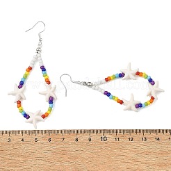 Baking Paint Glass Seed & Synthetic Turquoise Dangle Earrings for Women&nbsp;EJEW-JE07402