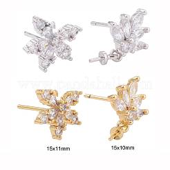 4 Pairs 2 Style Brass Micro Pave Clear Cubic Zirconia Stud Earring Findings&nbsp;KK-ZZ0001-06
