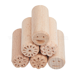 6Pcs 6 Styles Round Wooden Traditional Chinese Moon Cake Molds&nbsp;AJEW-CA0004-23
