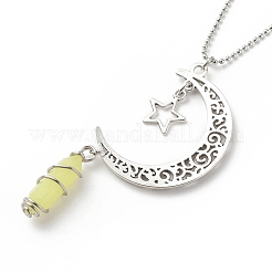 Natural Lemon Jade Bullet with Alloy Moon and Star Pendant Necklace&nbsp;NJEW-JN03912-03