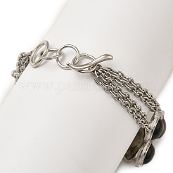 Natural Conch Fossil & Obsidian Link Bracelet&nbsp;G-H286-01P