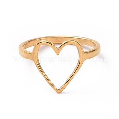 Ion Plating(IP) 201 Stainless Steel Heart Finger Ring&nbsp;RJEW-J051-16G