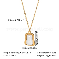 304 Stainless Steel Pave Imitation Pearl Irregular Rectangle Pendant Necklaces for Women&nbsp;KV2897-1