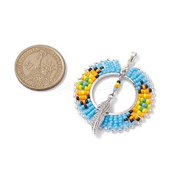 Seed Glass & Alloy Feather Pendant&nbsp;PALLOY-MZ00239