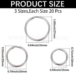 60Pcs 3 Styles 304 Stainless Steel Split Key Rings&nbsp;STAS-CY0001-02P