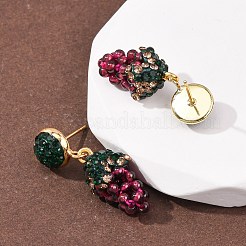 Grape Brass & Polymer Clay Rhinestones Dangle Stud Earrings&nbsp;EJEW-G455-01G
