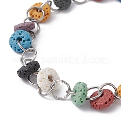 Dyed Natural Lava Rock Disc Beaded Chain Bracelet&nbsp;BJEW-JB09664