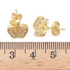 Apple Brass Micro Pave Clear Cubic Zirconia Stud Earrings&nbsp;EJEW-Z144-24G