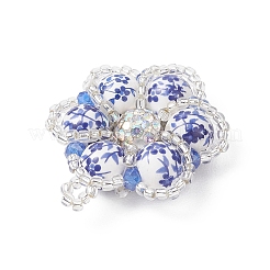Handmade Blue and White Floral Printed Porcelain Bead Flower Pendants&nbsp;PALLOY-MZ01189