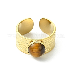 Natural Gemstone Round 304 Stainless Steel Cuff Open Rings for Women&nbsp;RJEW-JR01069