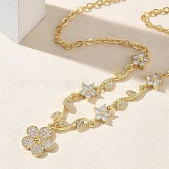 Brass Pave Cubic Zirconia Flower Pendant Necklaces&nbsp;NJEW-C121-04B-G