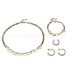 316L Surgical Stainless Steel Hexagon Link Chain Necklaces & Bracelets & Stud Earrings & Rings Sets&nbsp;FS-WGC2A1E-01
