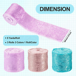3Pcs 3 Colors 5 Yards Single Face Sparkle Satin Frayed Ribbon&nbsp;SRIB-TA0001-20