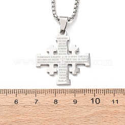 Jerusalem Cross 304 Stainless Steel Pendant Box Chain Necklaces&nbsp;NJEW-NH0003-01P