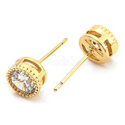 Cubic Zirconia Flat Round Stud Earrings&nbsp;KK-C026-02G-01