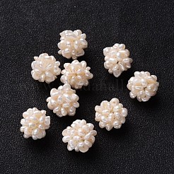 Round Handmad Natural Pearl Woven Beads&nbsp;PEAR-J002-01-01