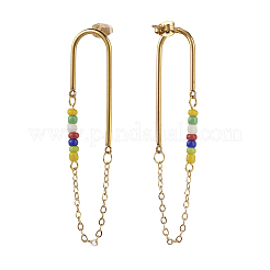 Chain Tassel with Glass Seed Beads Dangle Stud Earrings for Girl Women&nbsp;EJEW-TA00014